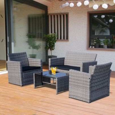 4-Seater Outdoor PE Rattan Table and Chairs Set Grey