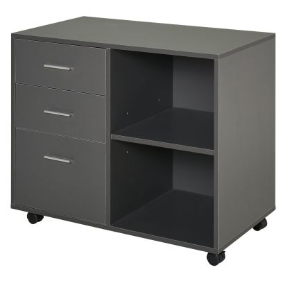  Freestanding Storage Cabinet w/ 3 Drawers 2 Shelves 4 Wheels Office Home Grey