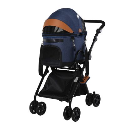  Pet Stroller Pushchair Oxford Cloth 2-in-1 Convertible Blue/Orange