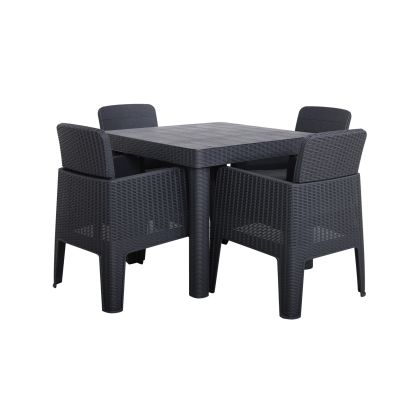 Faro Polypropylene 4 Seater Dining Set With Square Table In Black