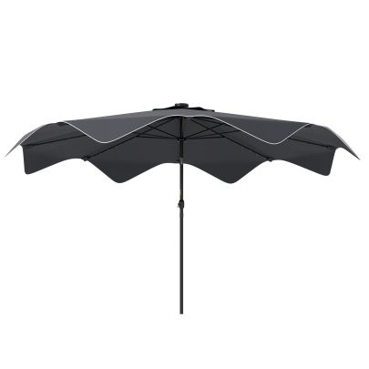 Outsunny Solar Patio Umbrella with LED and Tilt, Outdoor Market Table Umbrella Parasol with Crank, 3 x 3 (m), Dark Grey