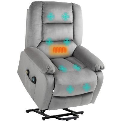 HOMCOM Velvet Feel Electric Lift and Recline Massage Armchair, with Remote Grey