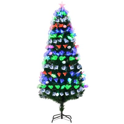 HOMCOM 6FT Pre-Lit Artificial Christmas Tree Home w/ Fibre Optic LED Light Decoration
