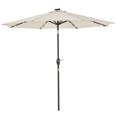  Garden Parasol Outdoor Tilt Sun Umbrella Patio 24 LED Light Hand Crank Off-white