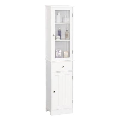 kleankin Organizer Restroom Tower Tall Pantry Tower with Multi-Tier Shelving, White
