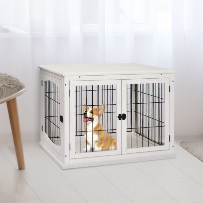  MDF 3-Door Small Indoor Pet Cage White