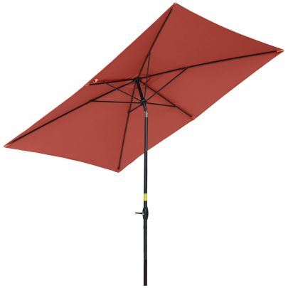 Outsunny 2 x 3(m) Garden Parasols Umbrellas Rectangular Patio Market Umbrella Outdoor Sun Shade w/ Crank & Push Button Tilt, Aluminium Pole, Wine Red