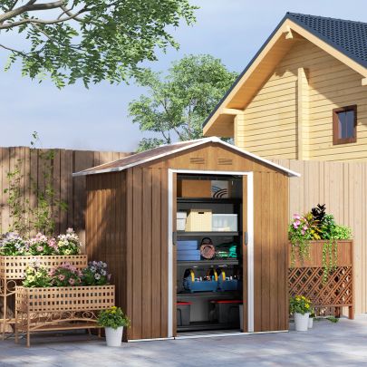 Outsunny 6.5 x 3.5ft Metal Garden Storage Shed Brown Wood Effect