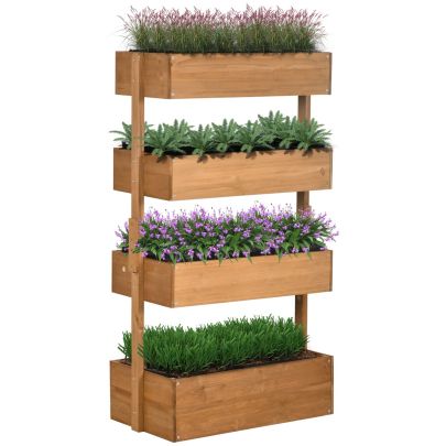 Outsunny 80cm x 45cm x 142cm 4-Tier Raised Garden Bed, Fir Wood Vertical Planter Box, Freestanding Elevated Plant Stand for Indoor Outdoor Use
