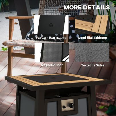 Outsunny 71 x 71cm 50,000 BTU Gas Fire Pit Table with Cover Grey