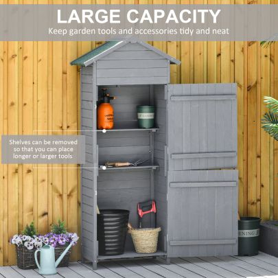 Outsunny Wooden Garden Storage Shed Utility Gardener Cabinet w 3 Shelves, Tilted felt Roof and Two Lockable Doors, 79cm x 49cm x 191.5cm, Dark Grey