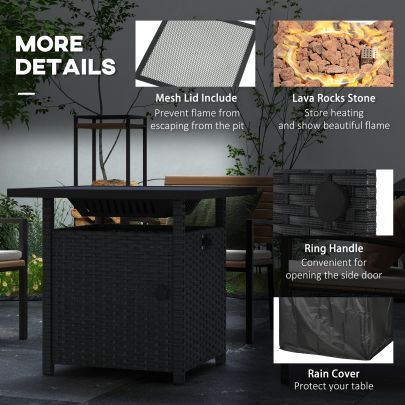 Outsunny 72.5 x 72.5cm 50,000 BTU Fire Pit Table, with Cover Black