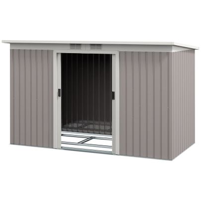 Outsunny Corrugated Garden Metal Storage Shed Outdoor Equipment Tool Box with Kit Ventilation Doors 9x 4FT Light Grey