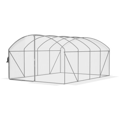 Outsunny Polytunnel Greenhouse Walk-in Grow House with UV-resistant PE Cover, Door, Galvanised Steel Frame, 4 x 3 x 2m, White