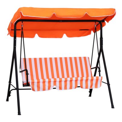 Outsunny 3 Seater Canopy Swing Chair Garden Rocking Bench Heavy Duty Patio Metal Seat w/ Top Roof - Orange