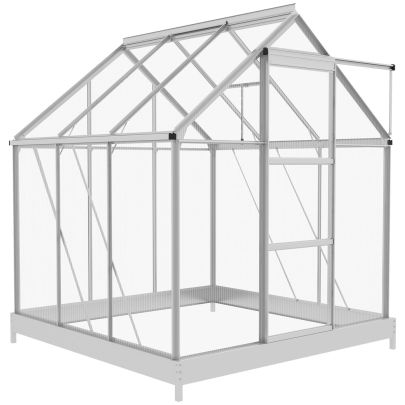 Outsunny 6 x 6ft Walk-In Greenhouse, Polycarbonate Greenhouse with Sliding Door, Window, Aluminium Frame, Foundation, Silver