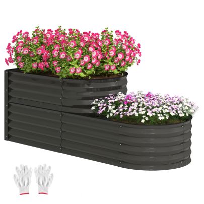 Outsunny Two Tier Galvanised Steel Garden Planter Dark Grey