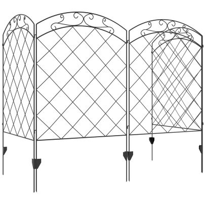 Outsunny Steel Decorative Swirls Outdoor Picket Fence Panels Set of 4, Black