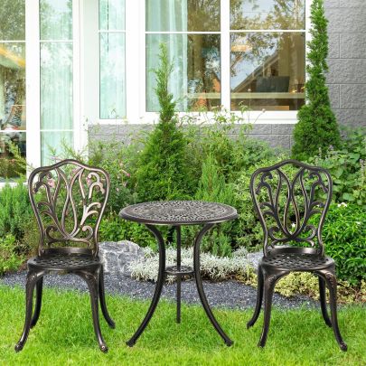 RELAX4LIFE 3-Piece Patio Bistro Set Acacia Wood, Folding Outdoor Table Chairs 2 W Seat Cushions Armless Conversation Dining Furniture Garden Porch Bal