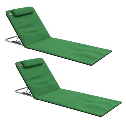 Outsunny Metal Frame PE Fabric 2 Pieces Outdoor Beach Reclining Chair Set w/ Pillow Green