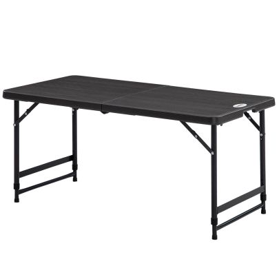 Outsunny Foldable Patio Dining Table for 4, Height Adjustable Outdoor Table for Garden, Lawn, Dark Grey