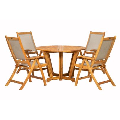 Henley Wood Textilene 4 Seater Dining Set With Round Table In Wood