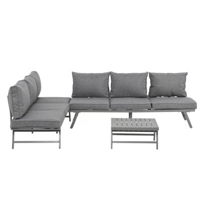 Outsunny 3 Pcs Garden Seating Set w/ Convertible Sofa Lounge Table Padded Cushions Outdoor Patio Furniture Couch Grey