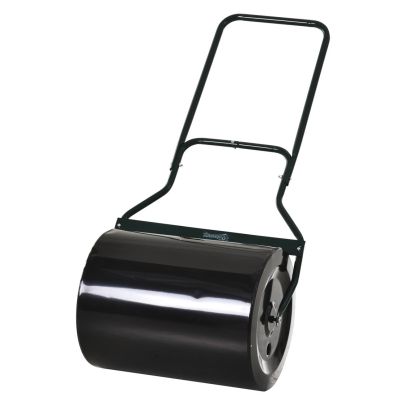 Outsunny ?50cm Steel Garden Lawn Roller Push Pull w/ Fillable Cylinder Water Sand Plug Lawn Flatten Seed Sow Rolling Drum w/ Handle