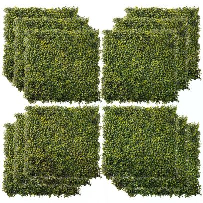 Outsunny 12PCS Artificial Wood Paneling for Walls 20" x 20" Grass Privacy Fence Screen Faux Hedge Greenery Backdrop Encrypted Milan Grass