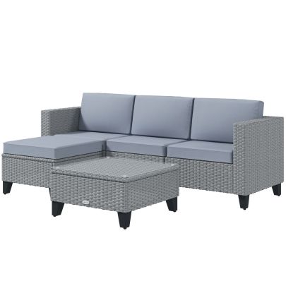Outsunny 5-Piece Rattan Patio Furniture Set with Corner Sofa, Footstools, Coffee Table, for Poolside, Grey