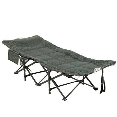 Outsunny Foldable Sun Lounger, Padded Patio Camping Bed with Maximum 170? Lying Down Angle & Carry Bag, Magazine Bag, Cup Holder for Outdoor, Grey