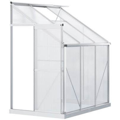 Outsunny Walk-In Greenhouse Lean to Wall Greenhouse Garden Heavy Duty Aluminium Polycarbonate with Roof Vent for Plants, 192 x 127 x 220 cm