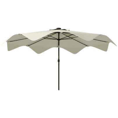 Outsunny Solar Patio Umbrella with LED and Tilt, Outdoor Market Table Umbrella Parasol with Crank, 3 x 3 (m), Cream White
