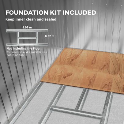 Outsunny Outdoor Lean to Garden Metal Equipment Tool Storage Shed w Foundation Kit, Double Door, Vents and Sloped Roof, Dark Grey