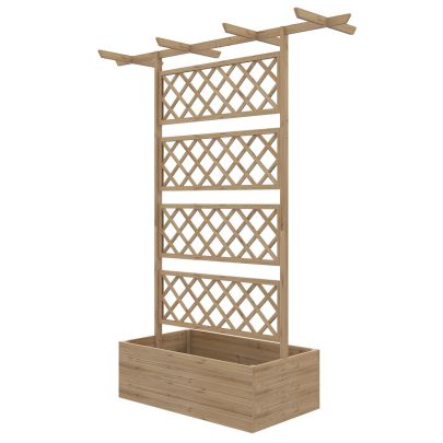 Outsunny Wooden Trellis Planter Box, Raised Garden Bed to Grow Vegetables, Herbs and Flowers, Natural Tone