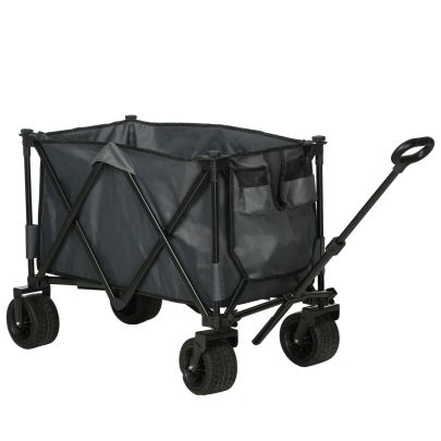 Outsunny Folding Garden Trolley, Cargo Traile on Wheels, Collapsible Camping Trolley, Outdoor Utility Wagon, Dark Grey