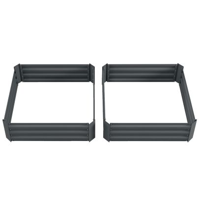 Outsunny Set of 2 291L Raised Garden Bed, Elevated Galvanised Planter Box for Flowers, Herbs, 100x100x30cm, Dark Grey