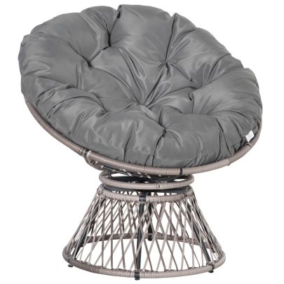 Outsunny 360? Swivel Rattan Papasan Moon Bowl Chair Round Lounge Garden Wicker Basket Seat with Padded Cushion Oversized for Outdoor Indoor, Grey
