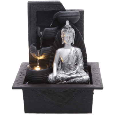Silver Buddha wt Water Bowls Fountain