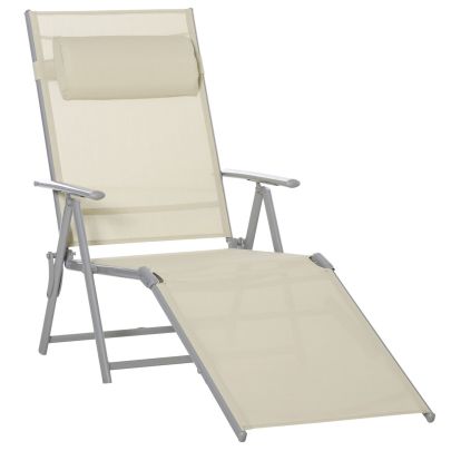 Outsunny Outdoor Folding Chaise Lounge Chair Recliner with Portable Design & 7 Adjustable Backrest Positions ? Steel Fabric Sun Lounger- Beige