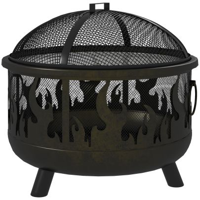 Outsunny Steel Fire Pit BBQ, with Poker Black