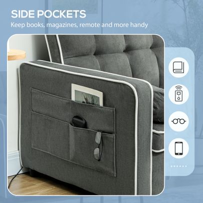 HOMCOM Two Seater Linen Look Sofa Bed Charcoal Grey