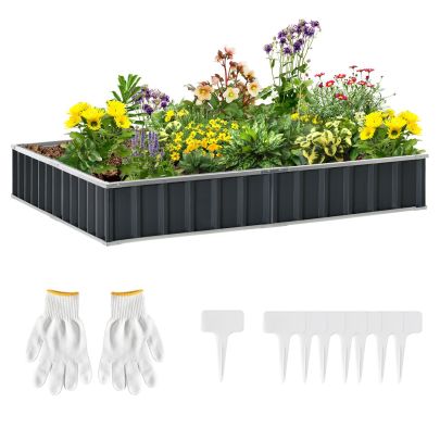 Outsunny Metal Raised Garden Bed, DIY Large Steel Planter Box, No Bottom w/ A Pairs of Glove for Backyard, Patio to Grow Vegetables, Herbs, 258cmx90cm