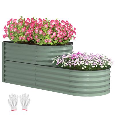 Outsunny Two Tier Galvanised Steel Garden Planter Light Green