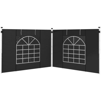 Outsunny Gazebo Side Panels, 2 Pack Sides Replacement, for 3x3(m) or 3x6m Pop Up Gazebo, with Windows and Doors, Black