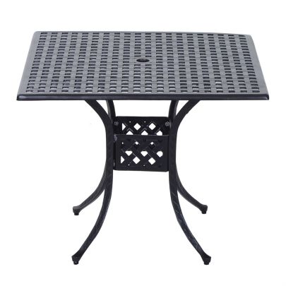 Outsunny 90cm Square Garden Table with Umbrella Hole, Aluminium Grid Motif Outdoor Dining Table for Garden Patio, Black