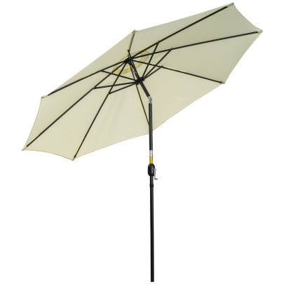 Outsunny 3(m) Tilting Parasol Garden Umbrellas, Outdoor Sun Shade with 8 Ribs, Tilt and Crank Handle for Balcony, Bench, Garden, Beige