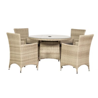 Lisbon Double Weave Premium Rattan 4 Seater Dining Set With Round Table In Brown