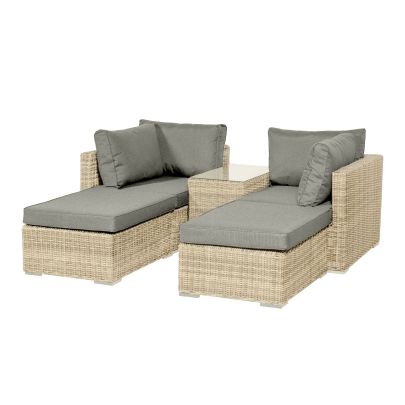Lisbon Double Weave Premium Rattan 2 Seater Sunlounger Set In Brown
