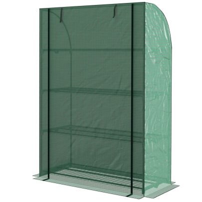 Outsunny 4 Tier Mini Greenhouse with Reinforced PE Cover, Portable Green House w/ Roll-up Door and Wire Shelves, 170H x 120W x 50Dcm, Green